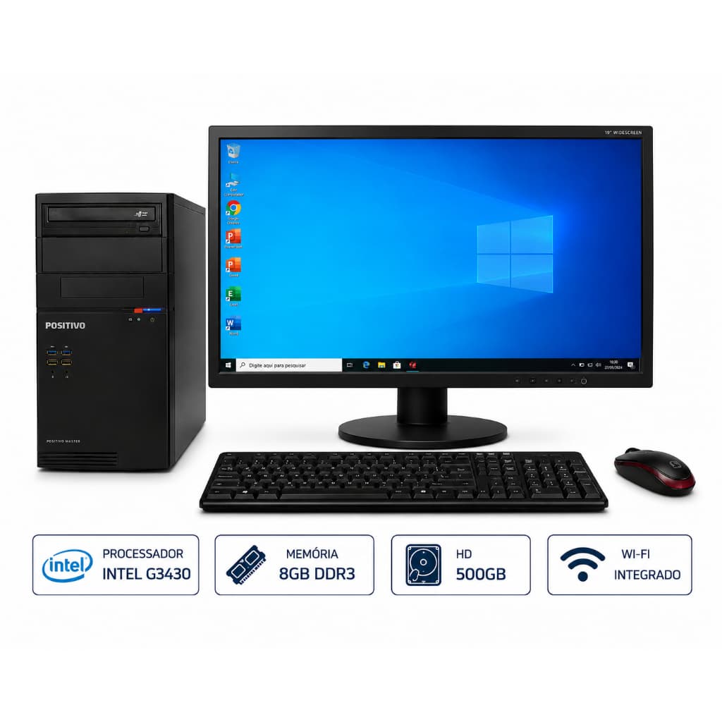 Computador Completo Intel G3430 Pos 8gb ram Ddr3 500gb Sata Wifi Trabalho Estudo Tela 19" Master
