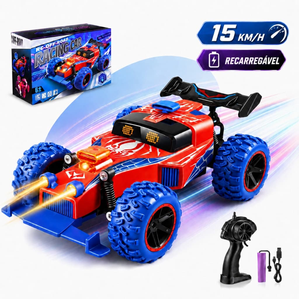 Carrinho Controle Remoto Alta Velocidade Buggy Luzes Led Colorido Homem Aranha Rápido/h Kizumba