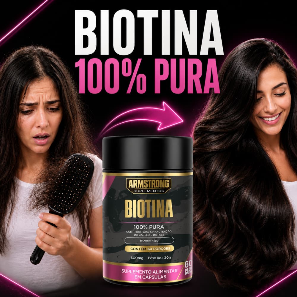 Biotina 100% Pura 60 Cápsulas Cabelo Pele e Unhas Vitamina B7 Armstrong Suplementos Envio Imediato