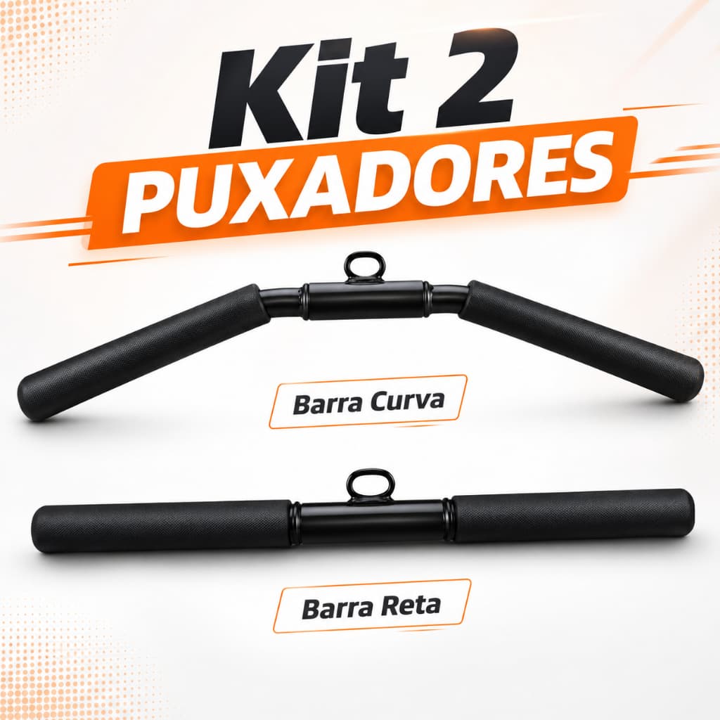 Kit Puxadores Barra Reta Curva Musculação Academia Fitness Treino Funcional Tríceps Bíceps Gym