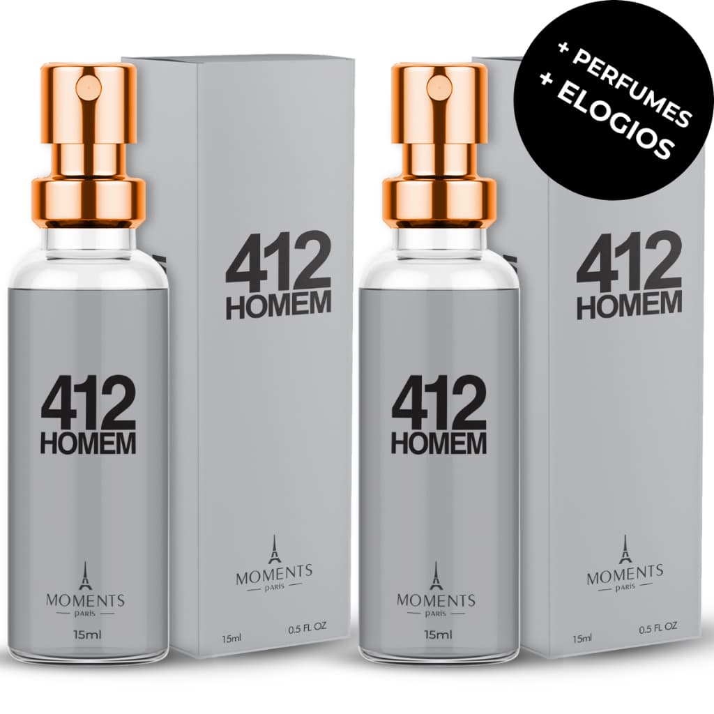 KIT COM 2 Perfumes Masculino 412 HOMEM 15mL EDP Alta Fixação Amadeirado Suave Perfume Importado Premium