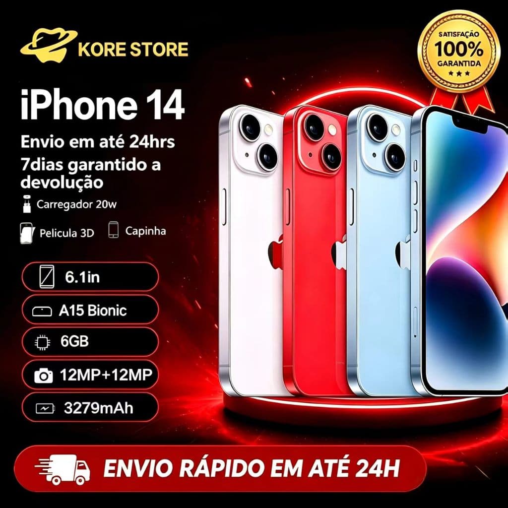 Celular iPhone 14/14 plus (128GB) 100% Original Apple Vitrine Bateria 100% NF Carregador Película Capinha