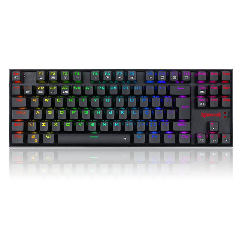 TECLADO MECÂNICO GAMER REDRAGON KUMARA PRO RGB WIRELESS E BLUETOOTH PRETO SWITCH MARROM K552RGB-BRS-B