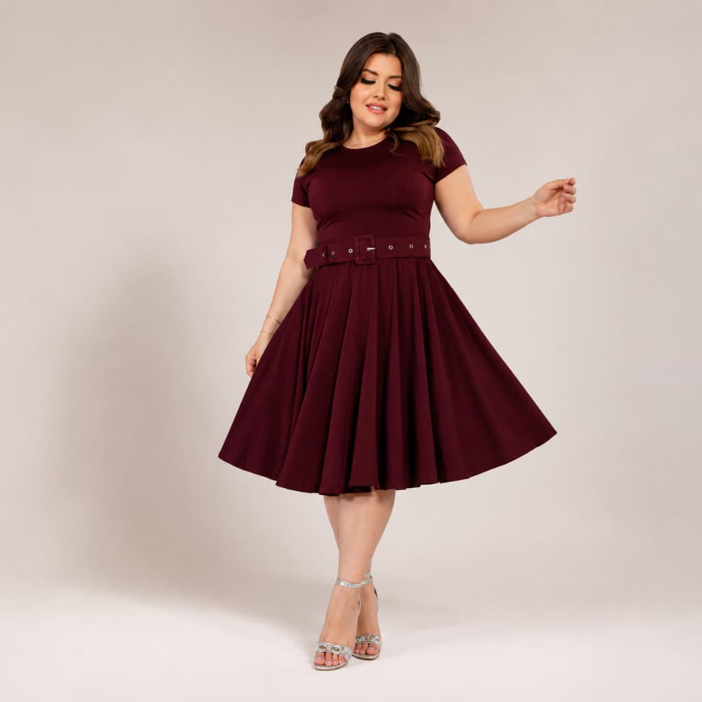 Vestido Godê Estampado Lindo Com Cinto Moda Evangélica Comportada