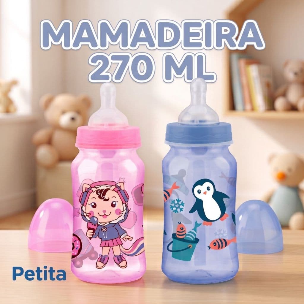 Mamadeira Bico Redondo Silicone Super Petita Premium Bebê 270ml