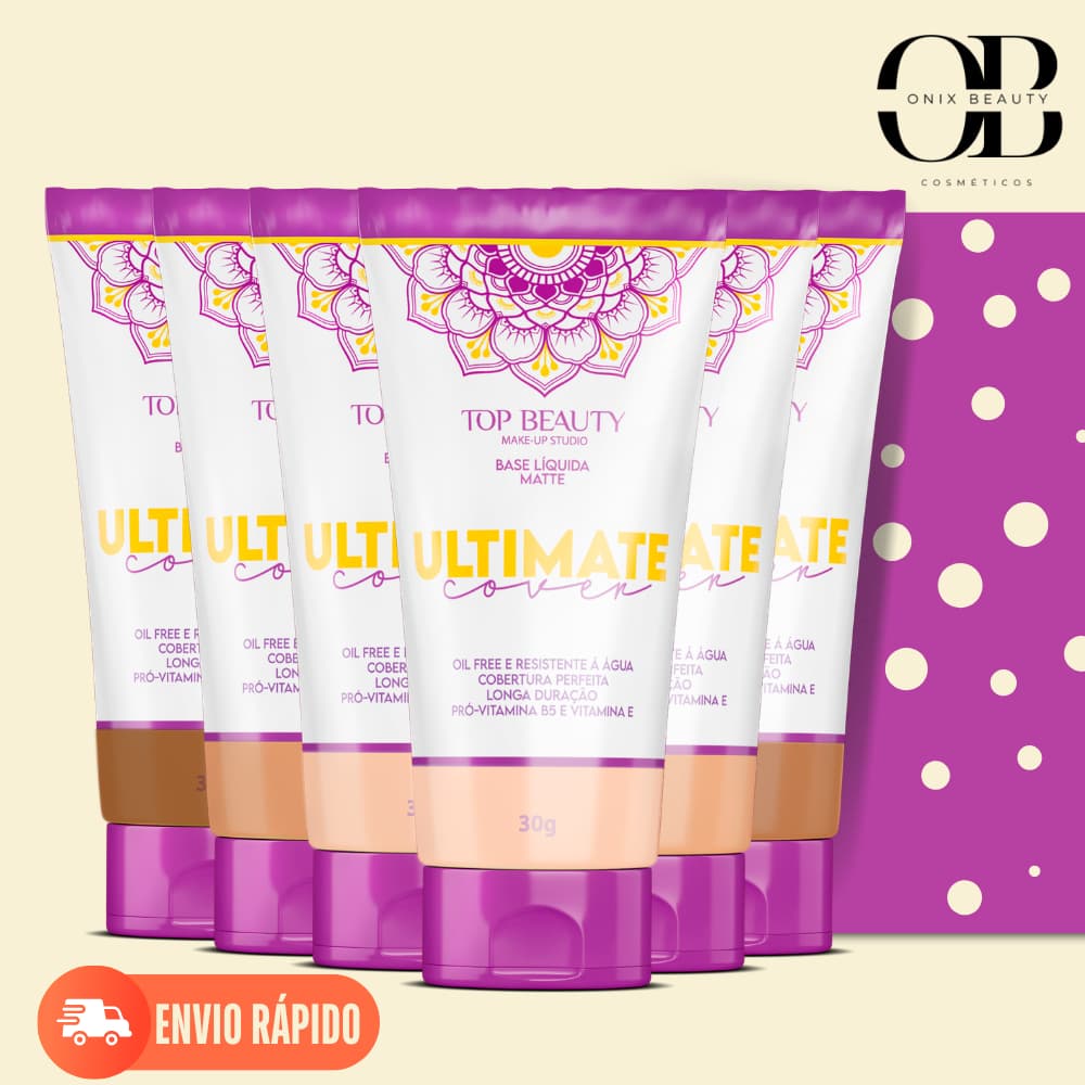 Base Líquida Matte Cobertura Media Alta ULTIMATE Top Beauty Base Facial Resistente á Água
