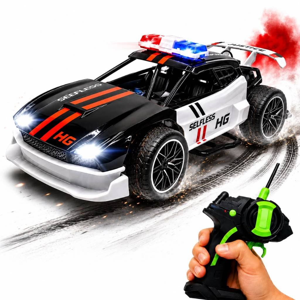 Carrinho de Controle Remoto Carro de Polícia Solta Fumaça Recarregavel Brinquedo de Menino