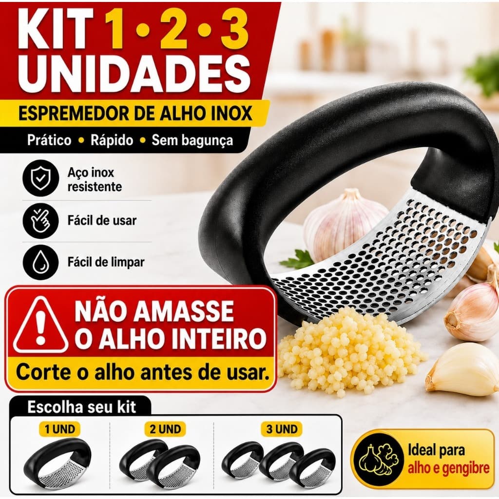 1 A 3 Unidades Espremedores de Alho Manual Inox Amassador