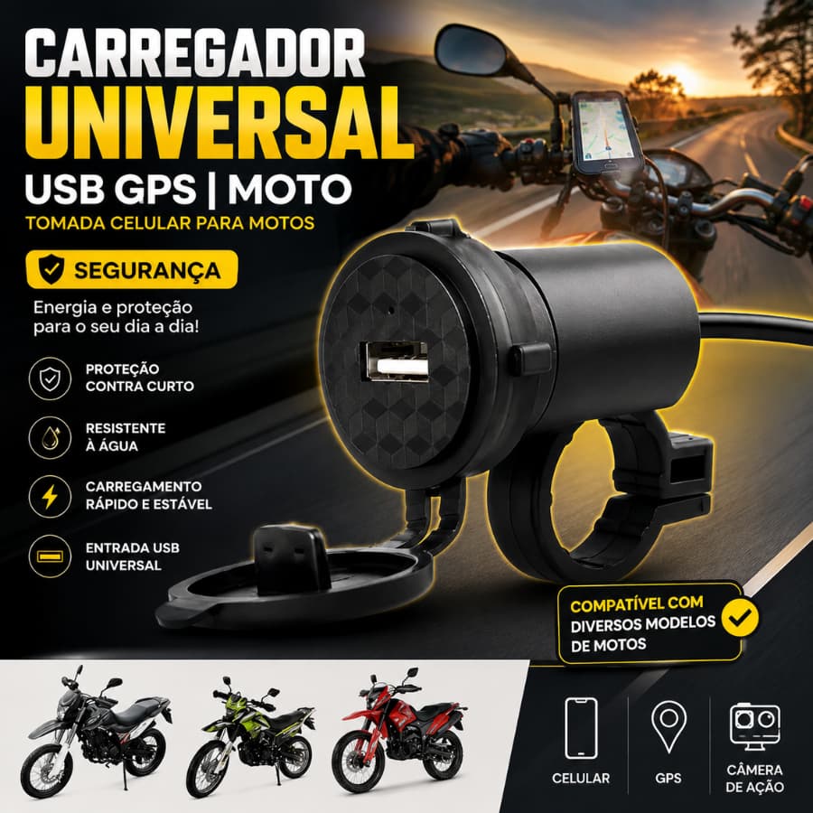 Carregador Universal  USB Gps   Moto Tomada Celular Para Motos Segurança