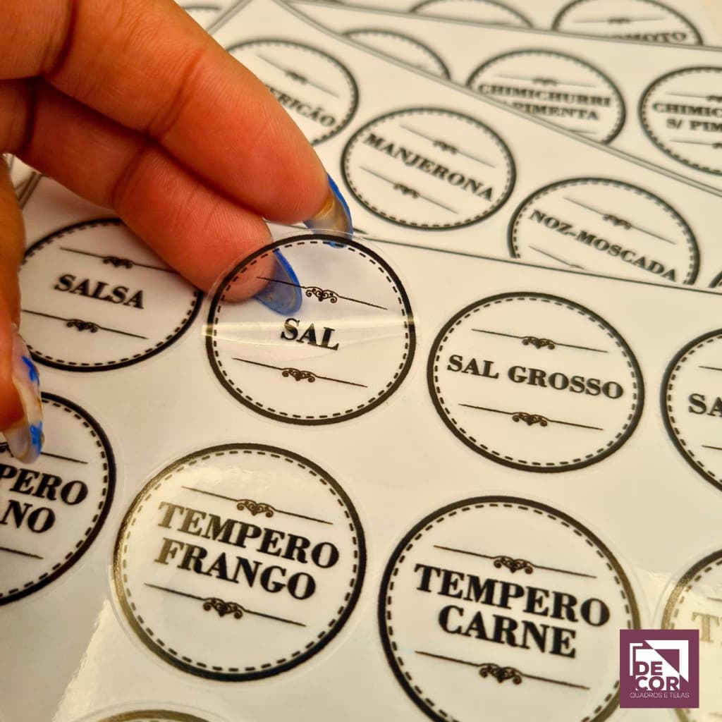 Kit 48 Etiquetas para Temperos e Condimentos Vinil Impermeável Organização de Cozinha