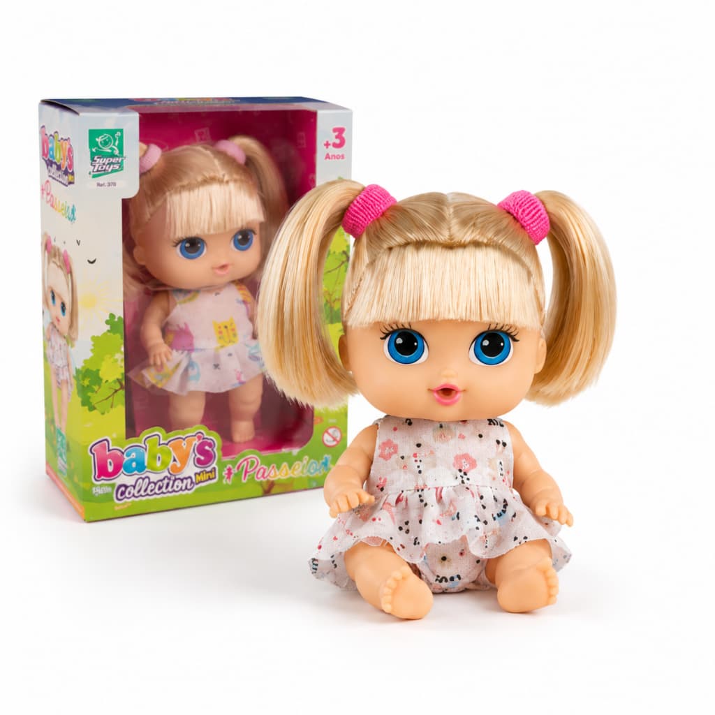 Boneca Articulada Baby's Collection Mini Passeio Com Cabelo Bebê Reborn Brinquedo Menina Super Toys