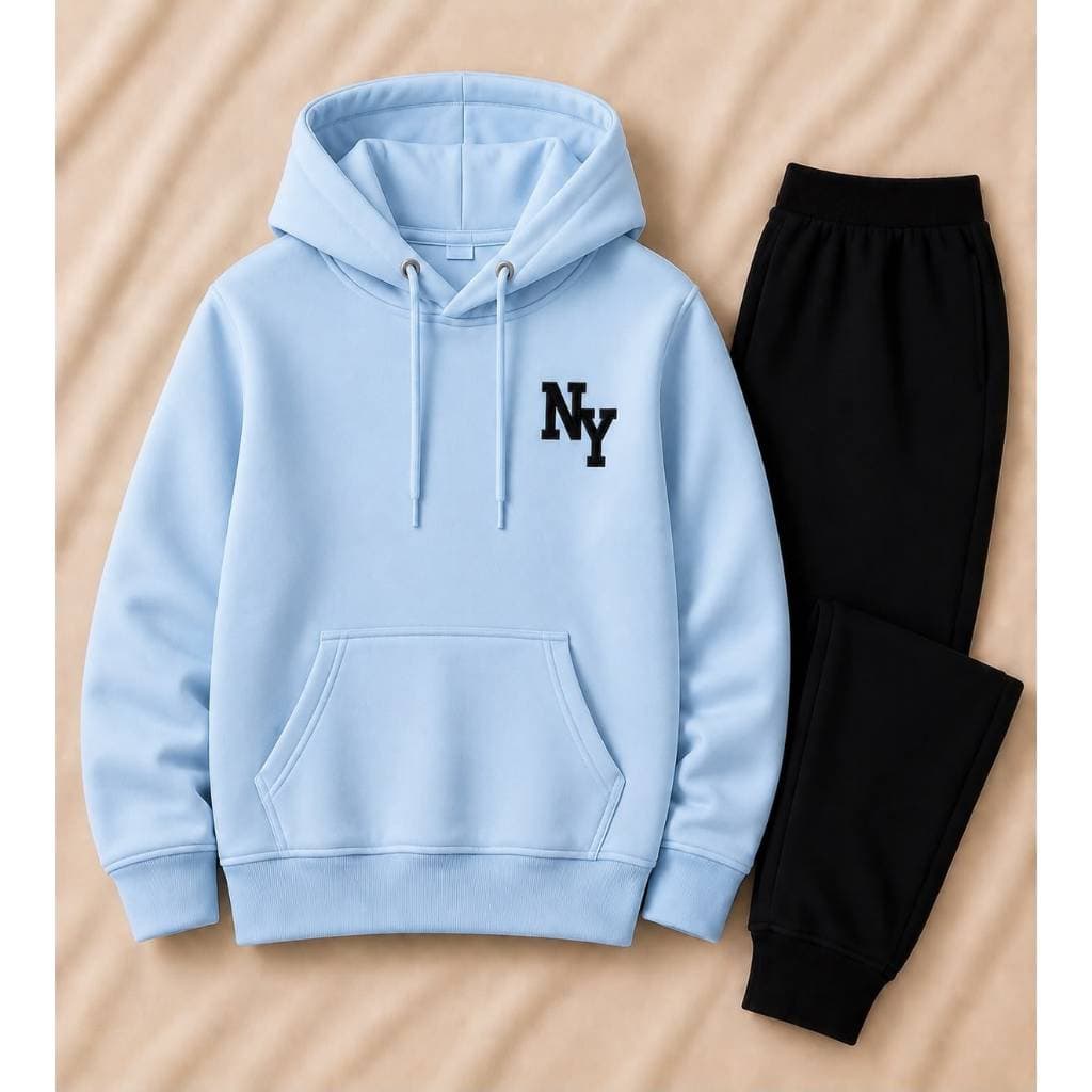 Conjunto Moletom blusa e calça Infantil Flanelado Estampado NY Menino Menina Com Capuz e Bolso 2 ao 14