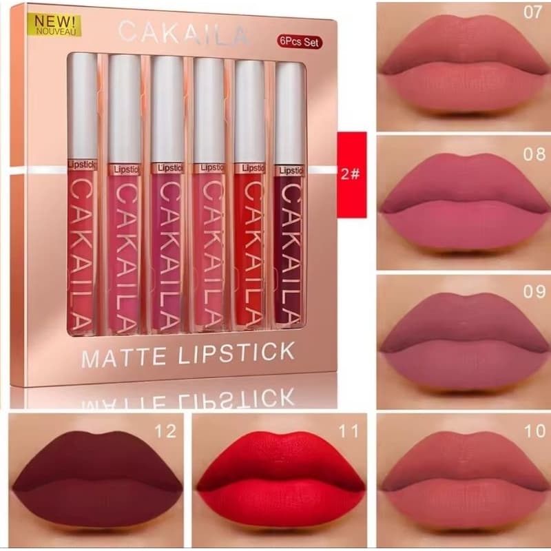 Kit 6 Batons Líquidos Matte Cakaila – Longa Duração e Alta Pigmentação