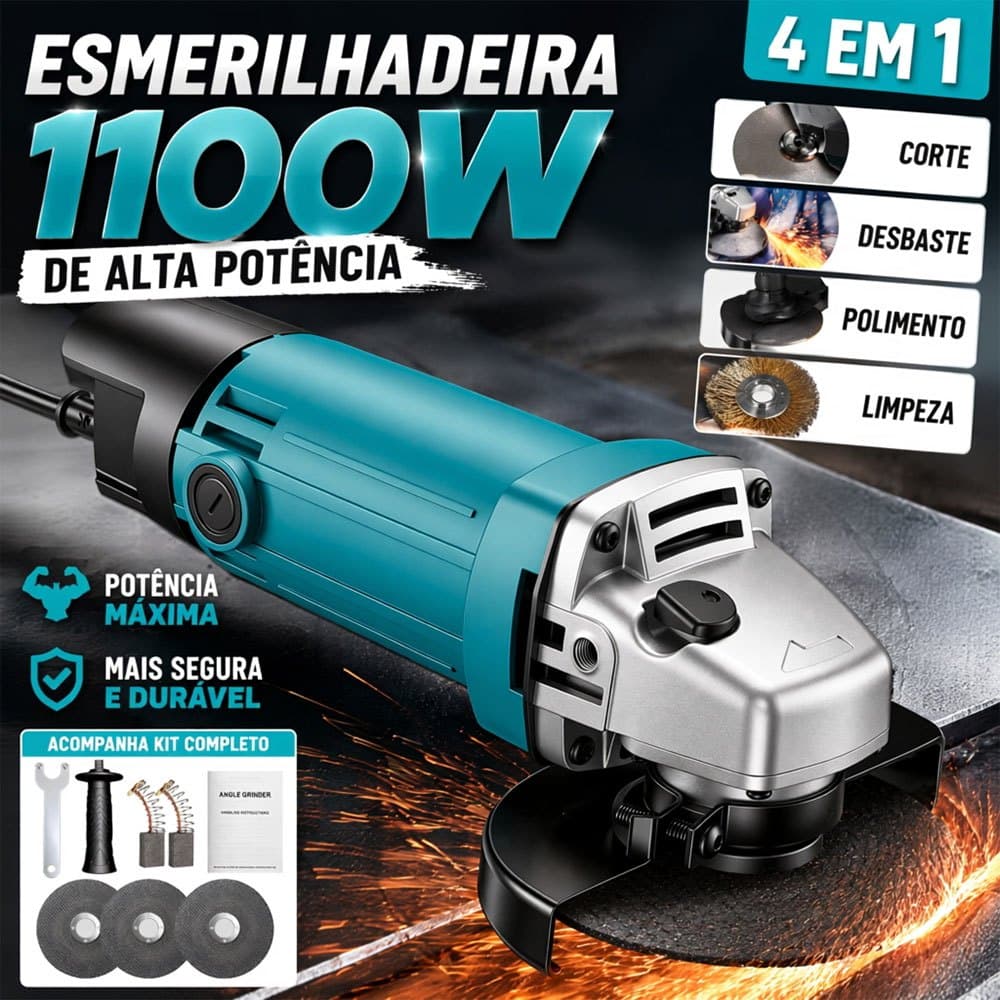 Ferramenta Elétrica Esmerilhadeira Angular 220V Alta Potência Azul Para Uso Profissional