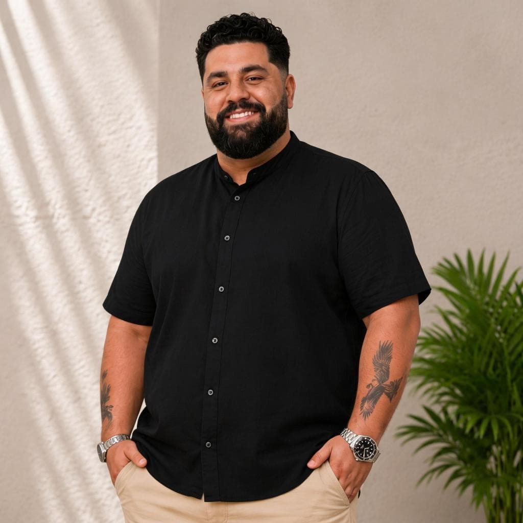 Camisa Masculina Plus Size Social Manga Curta Gola Padre Slim Luxo
