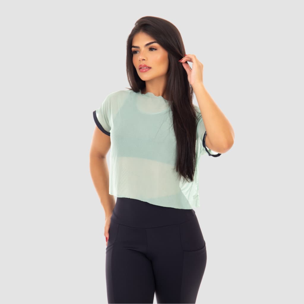 Blusa cropped Fitness Feminina Tule Confortável Roupa Academia