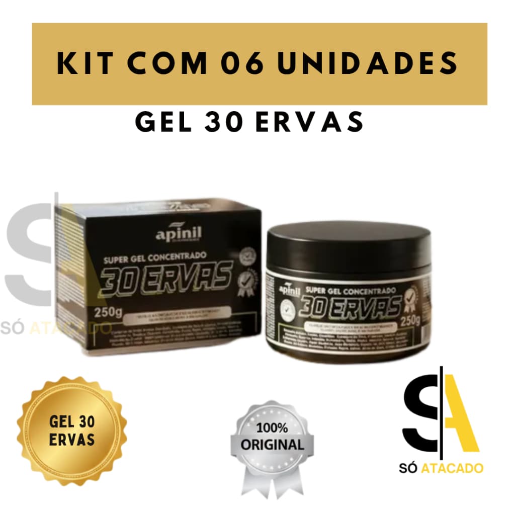 06 UND SUPER GEL CONCENTRADO 30 ERVAS 250g ORIGINAL Massageador Refrescante Para Massagem Corporal - ALÍVIO MUSCULAR