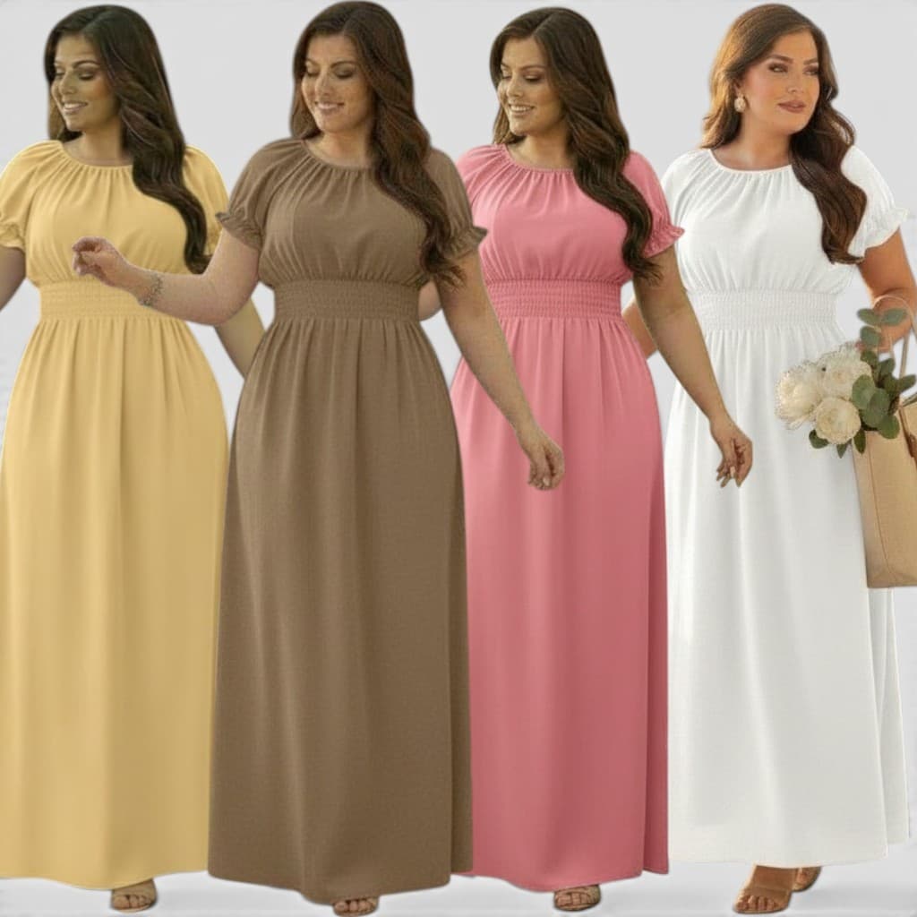 Vestido Longo Evangélico Plus Size Festa Igreja Luxo Comprido Com Elástico Na Cintura