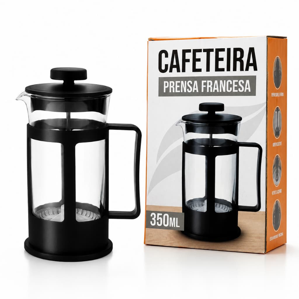 Cafeteira Prensa Francesa Cremeira 350ml Preto Café Expresso Chá Leite Cremoso