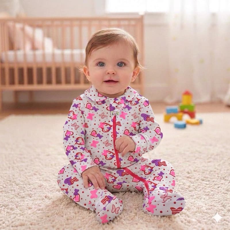 macacão vira pé zíper bebe menino menina 100% algodão liso estampado