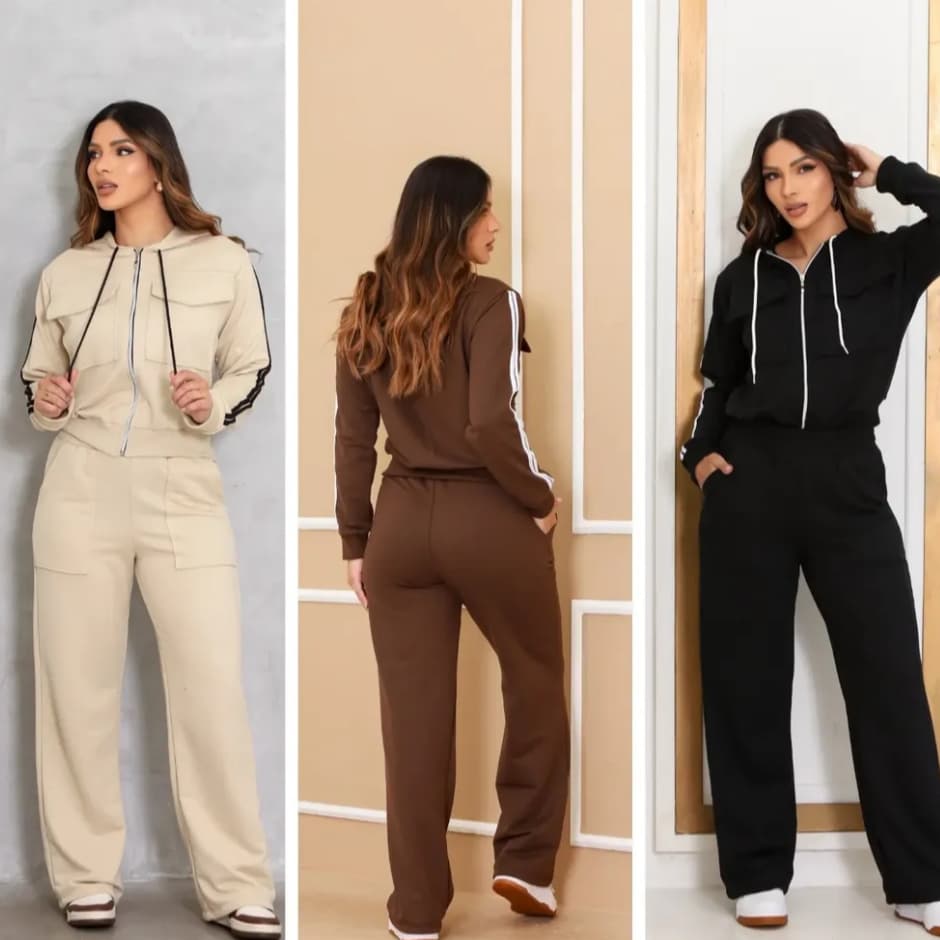 Conjunto Moletom Feminino Inverno Elegante com Zíper e Bolsos