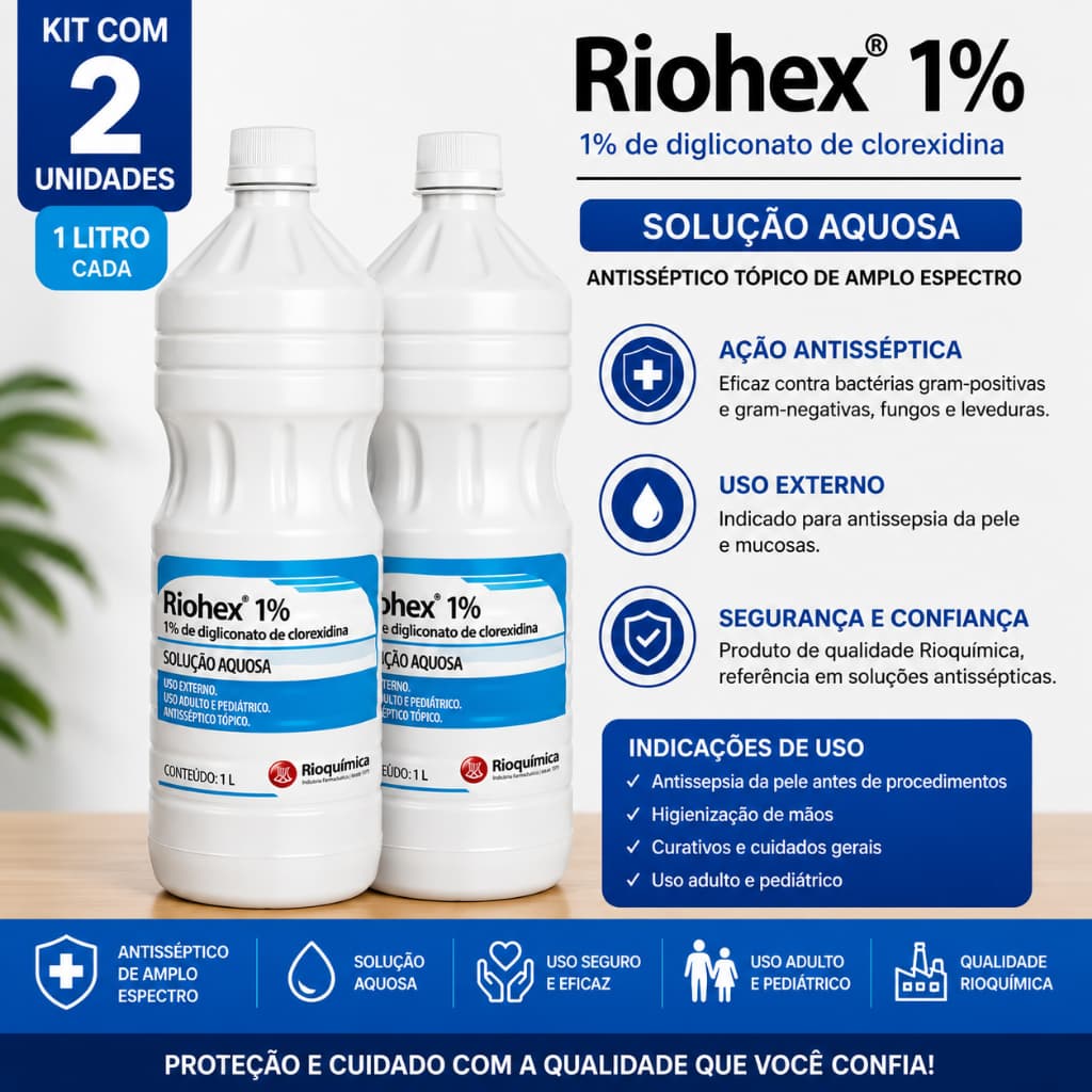 Riohex Topica Aquosa 1% 1 Litro C/2 Unidades - Rioquimica