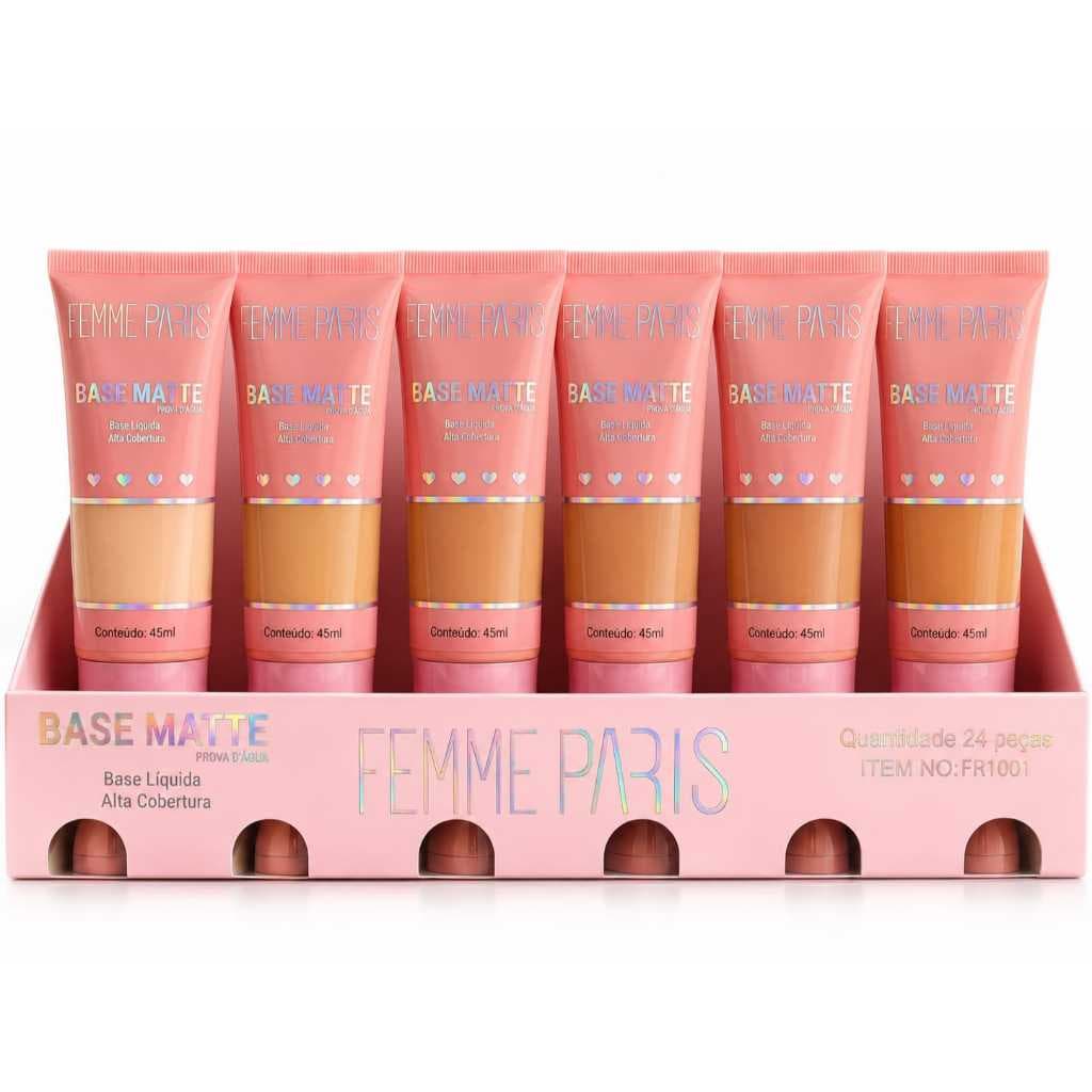 Base  Facial  líquida Matte Femme Paris – Alta Cobertura, À Prova d'Água e Longa Duração