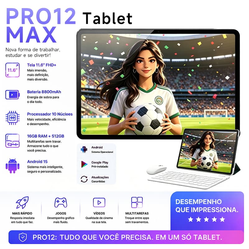 Galaxy Pro12 Tablet | 16GB RAM 512GB | 11.6" HD Screen | Android 15 | 5G | Free Keyboard and Mouse