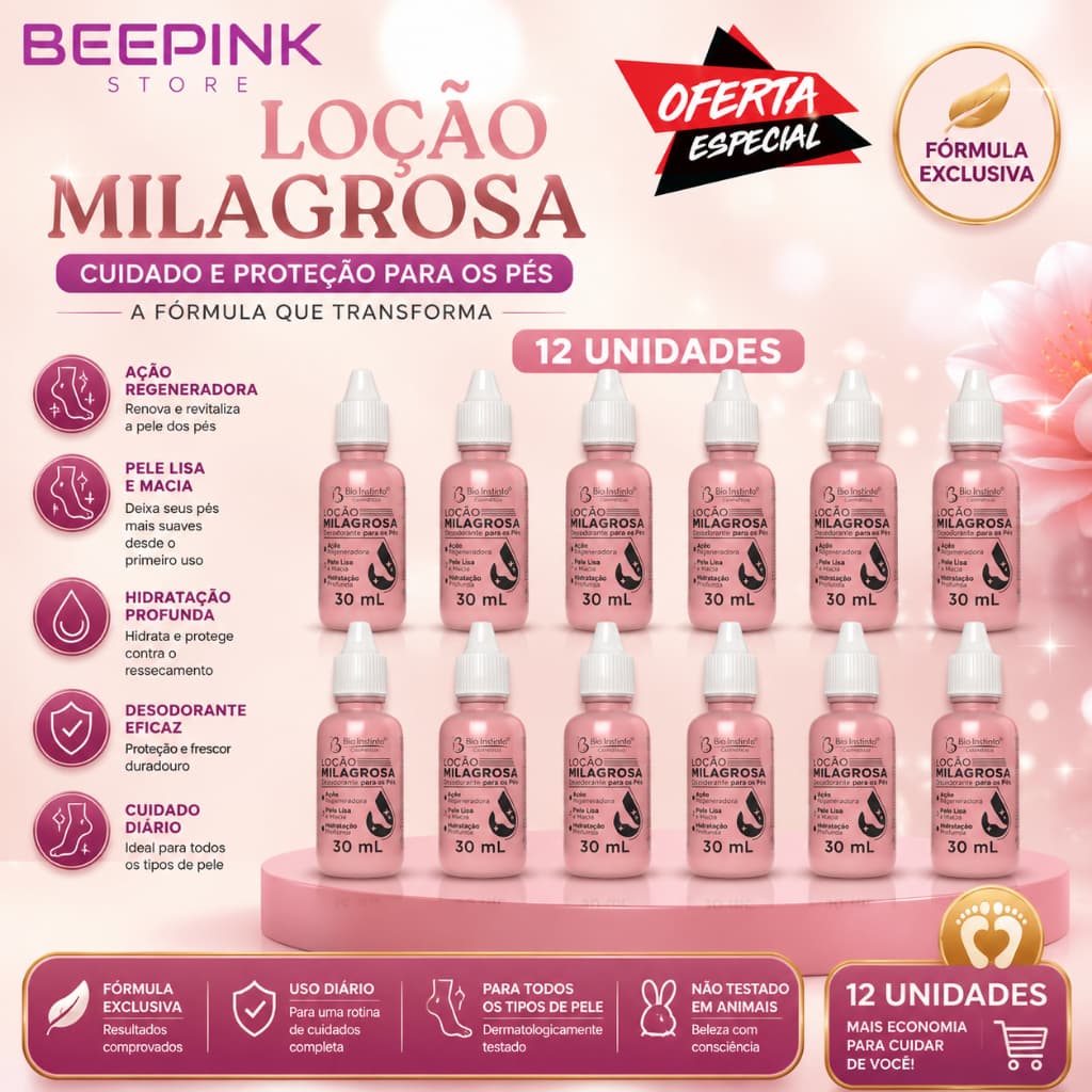 kit 12 Unid Hidratante Loção Milagrosa Desodorante Pés e Mãos 30ml - Bio instinto