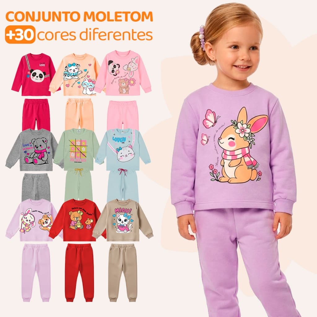Kit Sortido 2 ou 4 Peças Moletom Roupa De Bebê Menina Infantil Feminino Inverno Casaco E Calça Moletom Peluciado de Frio