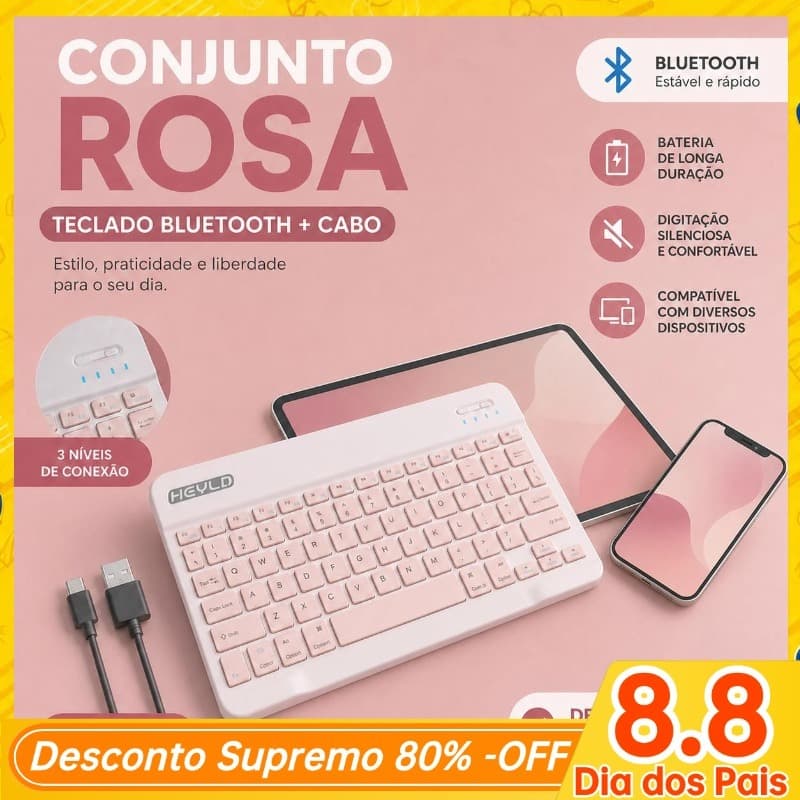 Teclado Sem Fio Bluetooth Portátil Keyboard Wireless Android/ios-ipad Recarregável Compatível-HY-5030/HY-030