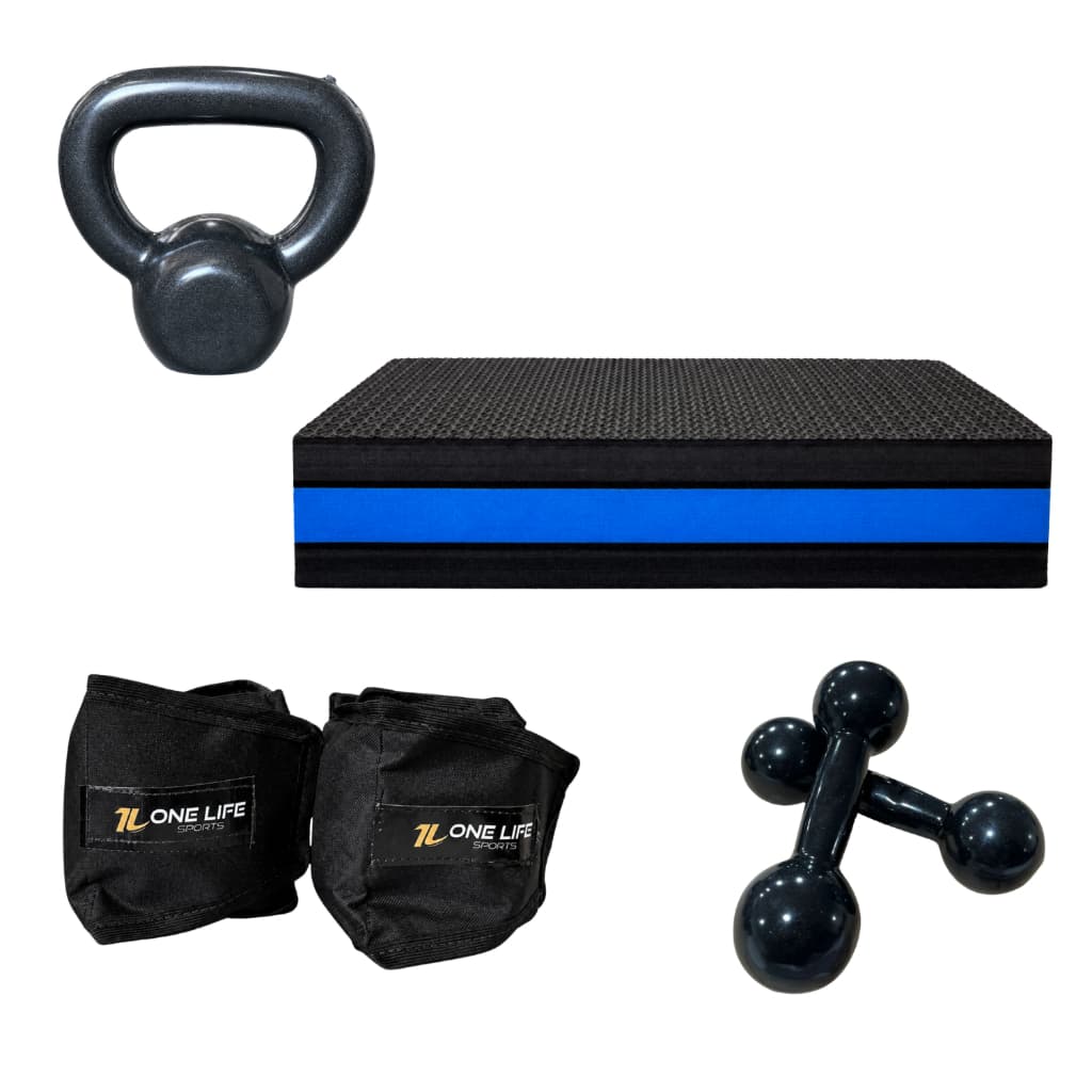 Kit Treino em Casa Kettlebell 4kg Halter 2kg Step 60x28x10 Caneleira 2kg Academia Funcional