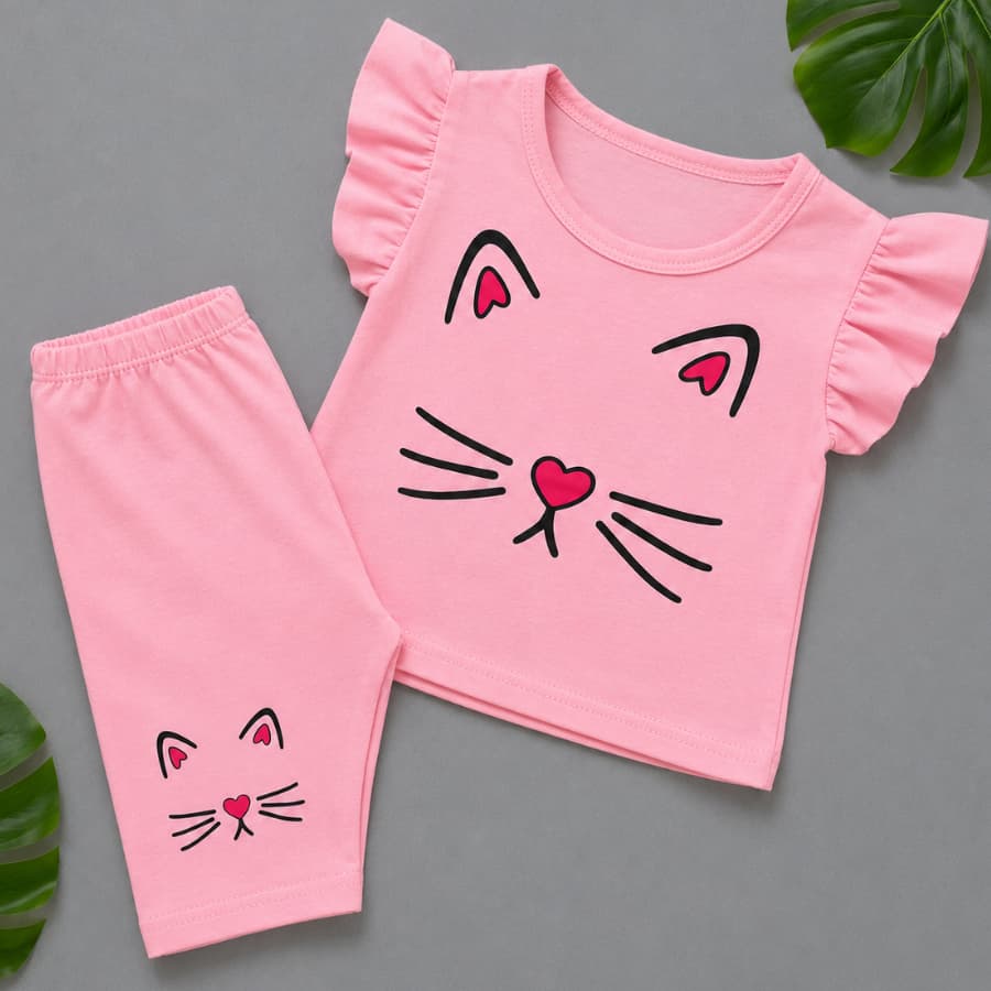 Conjunto Bebe Menina Gatinha Fashion Banho de Sol Passeio Short Saia Verão