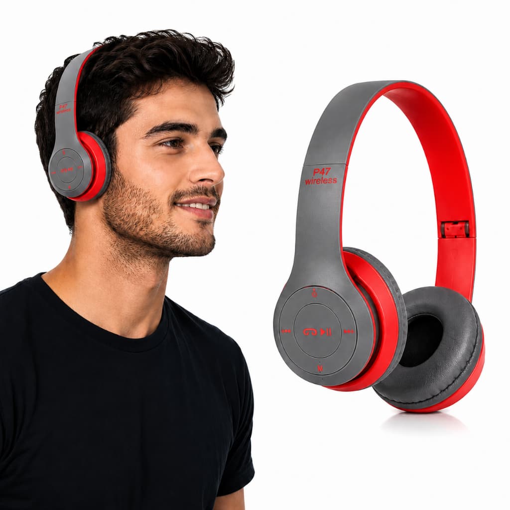 Fone Bluetooth P47 On-Ear Dobrável Rádio FM Bluetooth 5.0 Microfone Conforto Ligações Trabalho Lazer