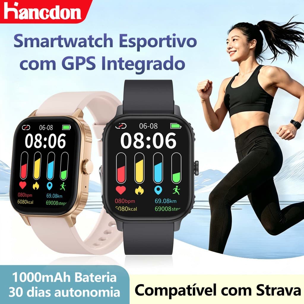 smartwatch relogio HANCDON ultra longa Bateria Relógio esportivo 2.04''AMOLED A tela Compatível com Strava GPS