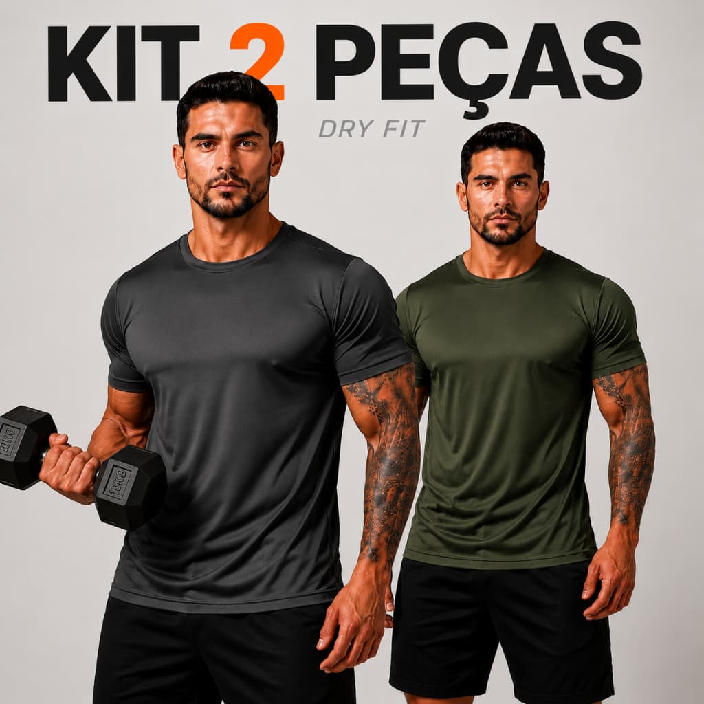 KIT COM 2 CAMISETAS MASCULINO  DRY FIT  MUSCULAÇÃO ACADEMIA EXERCICIO TREINO BÁSICA CONFORTÁVEL MANGA CURTA ESPORTES