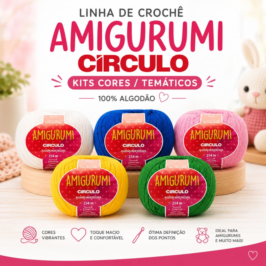Linha de Crochê Amigurumi Círculo  Kits por Cores & Temas
