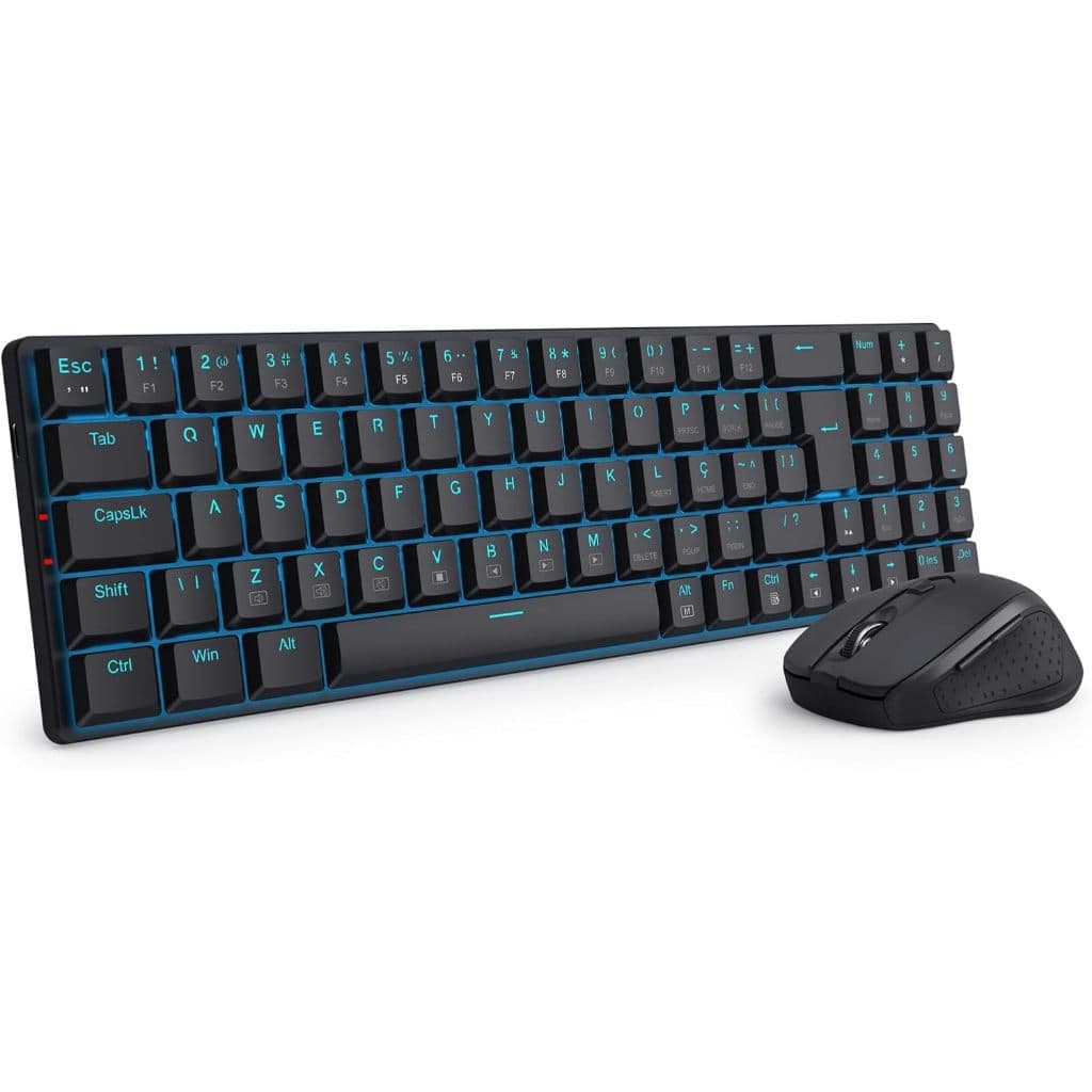 Kit Mouse e teclado mecânico sem fio Redragon Office Preto LED Azul BS-8772 BK
