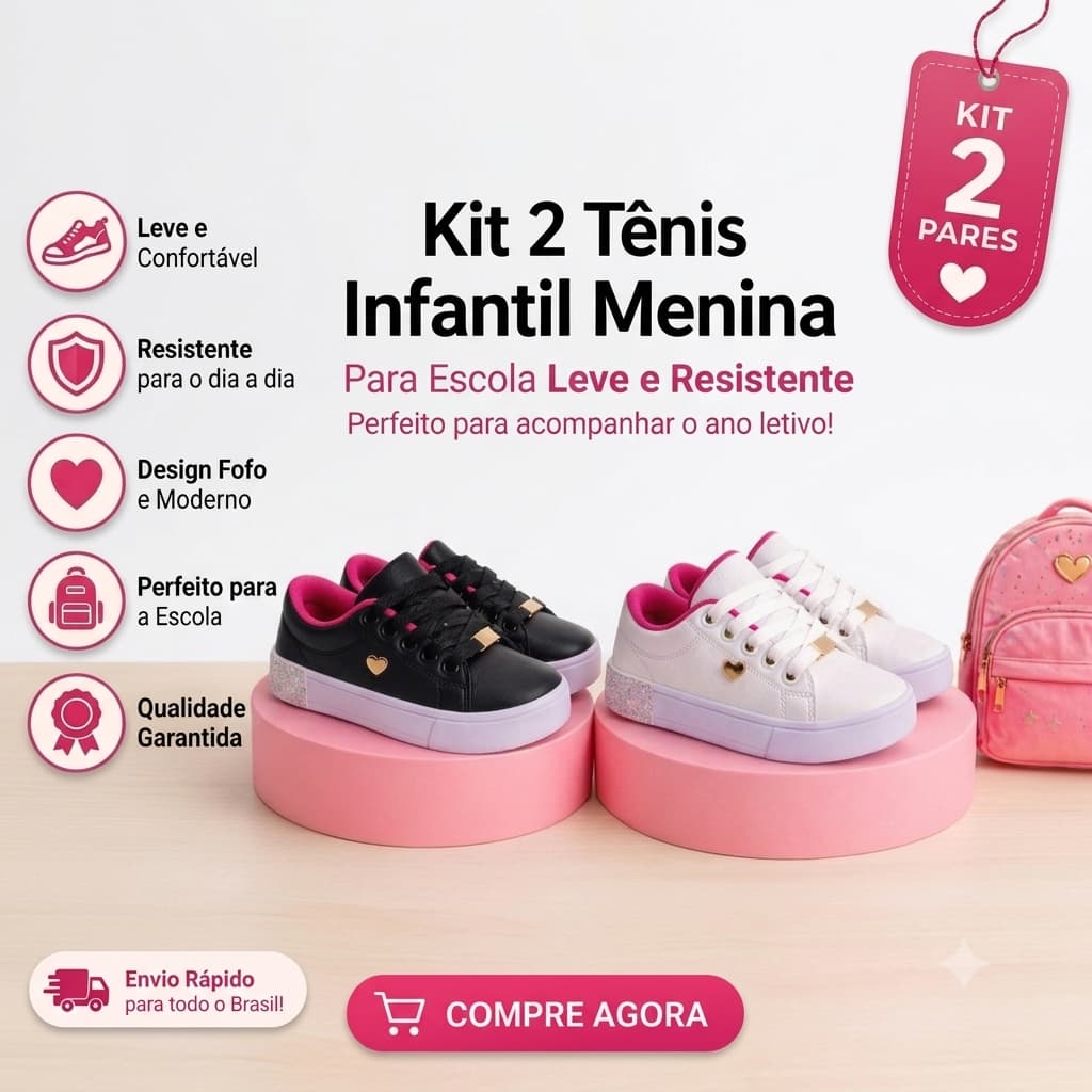 Kit 2 Pares Feminino Menina Leve Confortável Escolar (colegial)