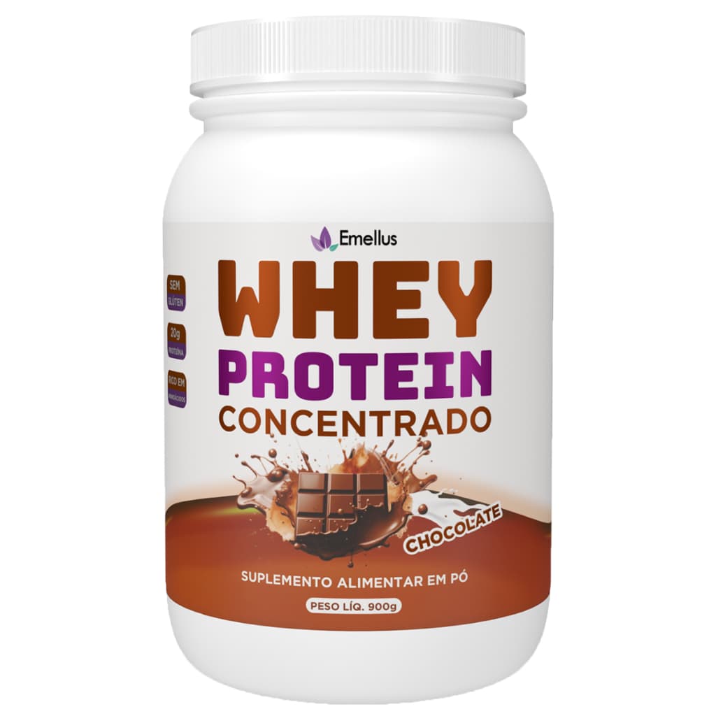 Whey Protein Concentrado 900g Suplemento Alimentar Sabor Chocolate Emellus