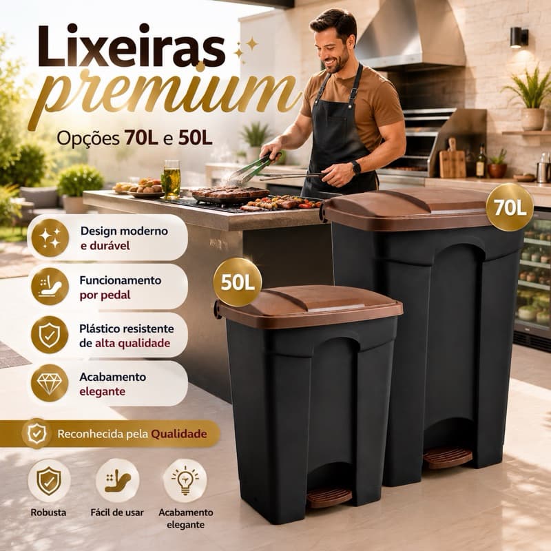 Lixeira com Pedal 50L 70L Alta Resistência Cozinha Banheiro Escritório