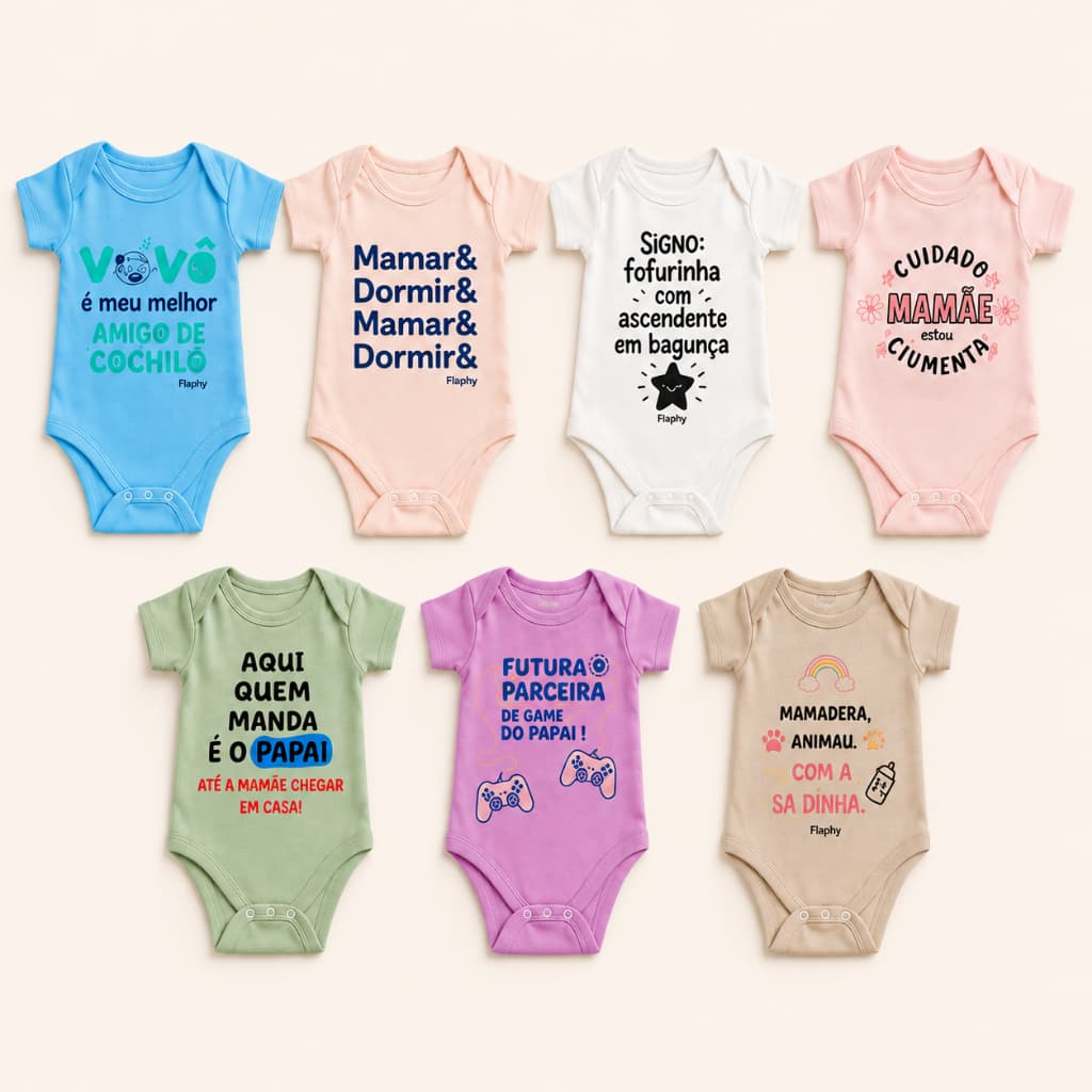 Kit 5 Body Bebê Manga Curta Estampado com Frases Unissex Menino Menina 100% Conforto Roupa de Bebê P M G