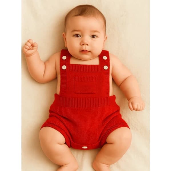 Macacão Jardineira Romper  Unissex de Tricot para Bebê - Estilo Romper menino e menina