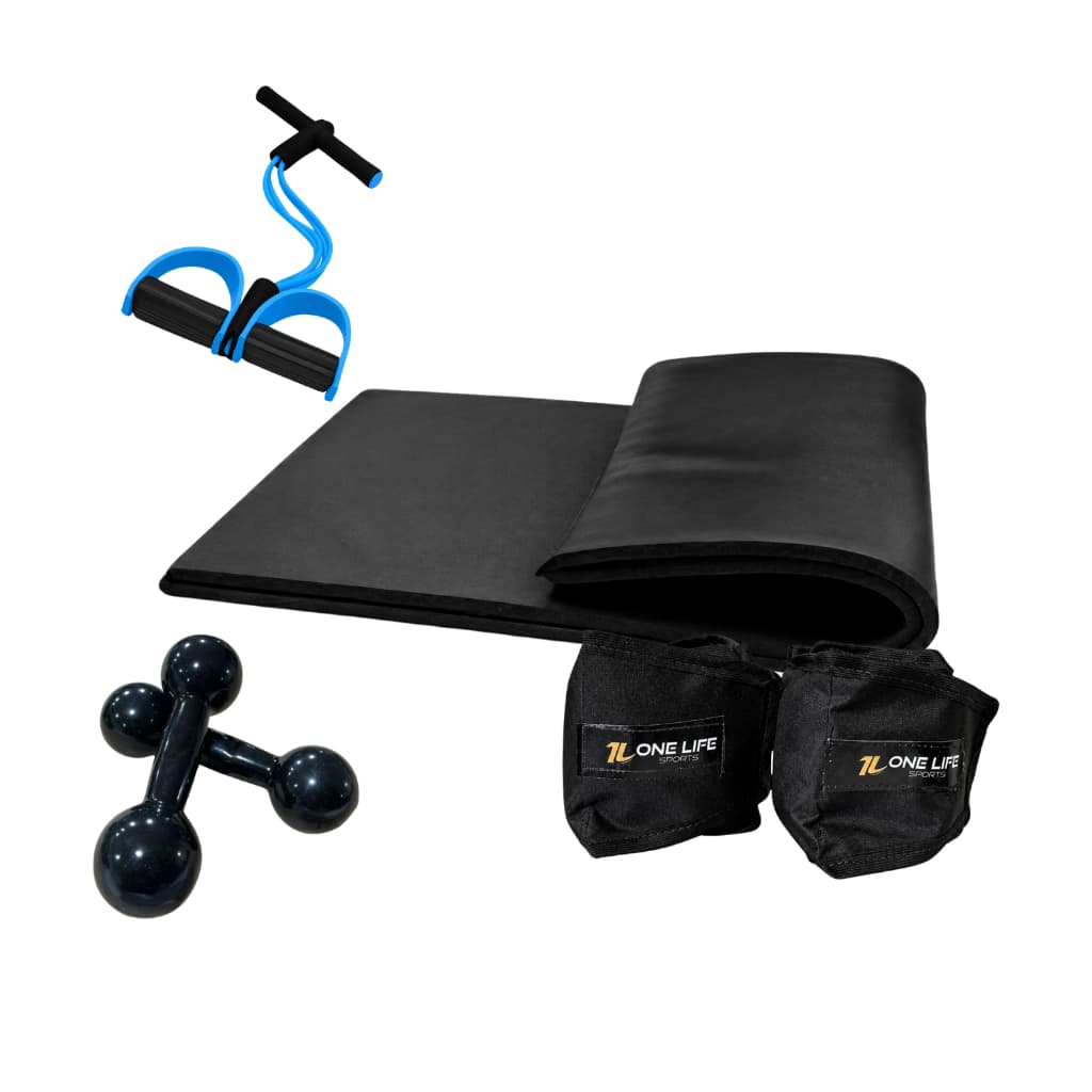 Kit Funcional Caneleira 3kg Halter 1kg Extensor Colchonete Treino em Casa Ginástica Alongamento