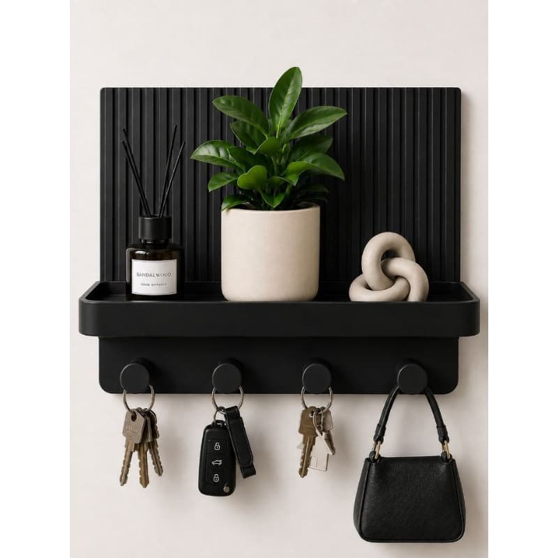 Suporte Porta Chaves De Parede Organizador Com Prateleira E Ganchos Hall De Entrada