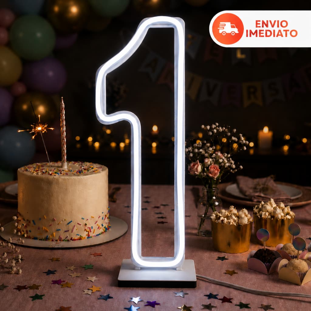 Luminária Led Neon Número 30cm - 0 a 9 - Decoração Festa Aniversário Painel Luz Iluminação