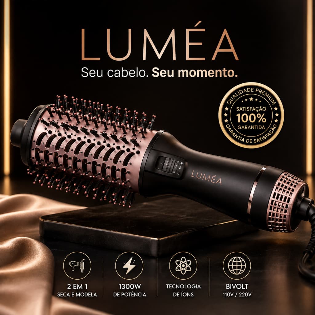 Escova Secadora Luméa 2 em 1 1300W Bivolt com Íons – Modeladora de Cabelo Profissional