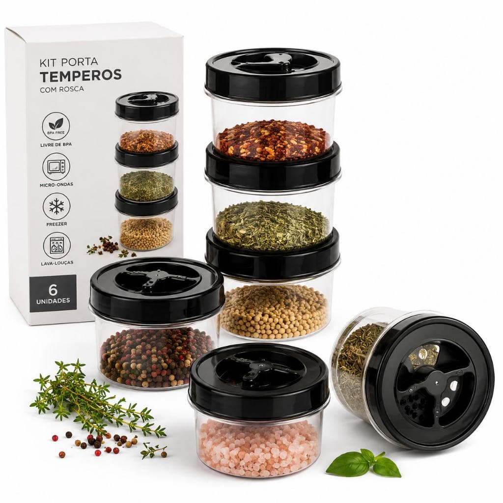 Jogo De Potes Mantimentos 300ml Plastico Tampa de Rosca Hermetico Multiuso