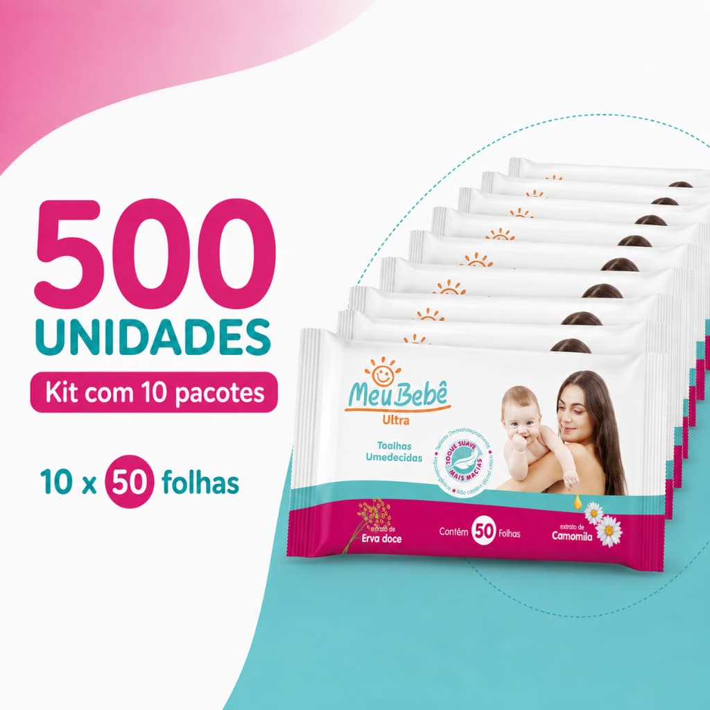 Kit 500 lenços/Toalhas umedecidas meu bebe caixa com 10 pacotes 50 unidades cada