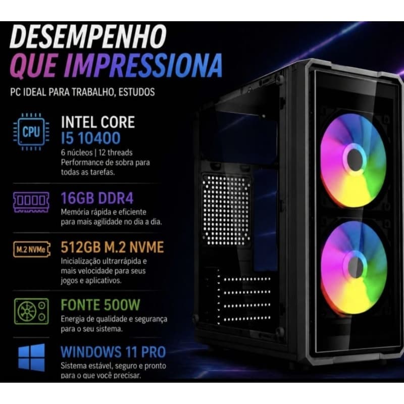 PC Computador CPU i5 10400 512GB 16GB 500W